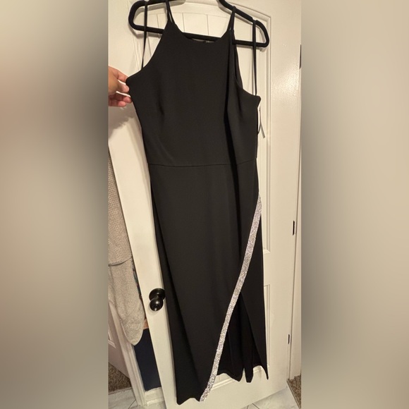 BCX Black Asymmetrical Dress with Silver Detail Side Slit 2X - Picture 1 of 7